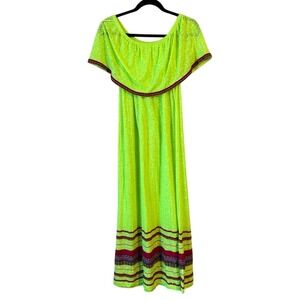 PitUsa Womens Lime Green Off The Shoulder Maxi Dress Coverup Puerto Rico Spain